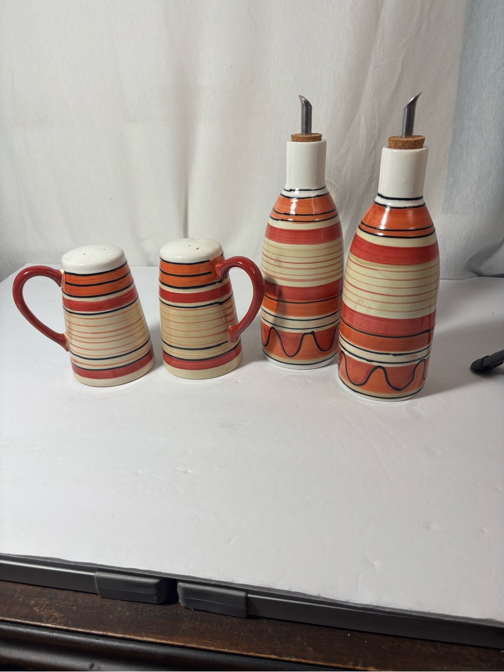 Pfaltzgraff Hot Salsa pattern, oil dispenser and salt and pepper